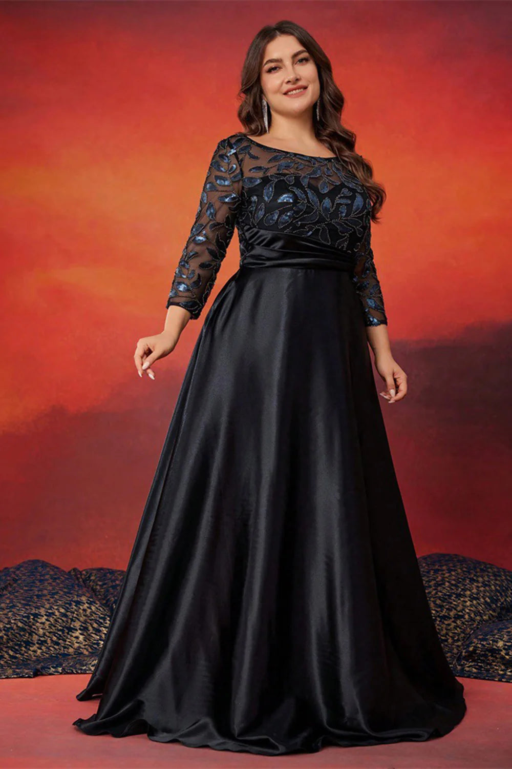Black A Line Plus Size Long Mother Of The Bride Dress